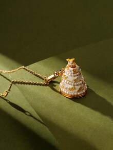 1Pc Fashion Luxurious Faux Zirconia Bow Enamel Openable Gift Box Pendant Necklace For Women Sweet Cool Party Jewelry, High-End Accessories, Bag, Keychain Pendant, Chic Girlfriend Gift, Christmas Gift - Bird and Flower Cake Pendant Necklace - View 2