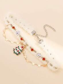 1pc Women's Fashionable New Christmas Tree Choker Fluffy Necklace, Star Tassel Metal Chain, Autumn/Winter Necklace With Rhinestone Gems, Suitable For Wedding, Party, Holiday - White - View 7