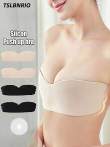 6 pièces Ruban adhésif invisible en silicone pour soulever la poitrine - Rehausseur de buste en une pièce + cache-mamelons ronds, convient pour robe de mariée, débardeur, sport et fitness, ensemble de ruban adhésif pour buste imperméable et anti-transpiration - Multicolore - Voir 1