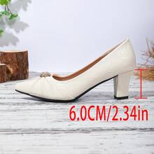 Eleganti décolleté con applicazioni di cristalli in stile europeo, scarpe da pendolare con tacco chunky e punta affusolata in avorio, décolleté con tacco alto e texture goffrata in stile vintage americano - Beige - Visualizzare 8