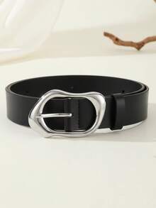 1pc Minimalist Fashion Asymmetric Gold Buckle Women's Belt, Versatile For Jeans, Casual Pants, Dresses - Black - View 7