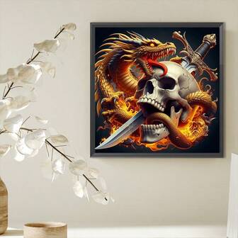 DIY 5D Diamond Painting Kit - Skull Dragon Design, Full Drill Round Acrylic Diamonds, Frameless 11.8"X11.8" Craft For Wall Decor & Unique Gift Idea