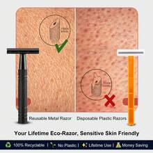 玫瑰金双刃剃须刀，配有 10 个刀片，男女通用，可重复使用，适合家庭和旅行使用。