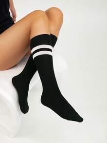 Women's Sexy Pearl Ribbon Bow Decor Mid-Calf Socks, Sweet Ballet Style - Black - View 8