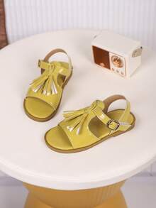 1 Pair Girls' Sandals, New Bowknot Princess Shoes, Elastic Band Design, Soft Bottom Casual Girls' Beach Shoes, Suitable For Summer Wear - Yellow - View 4