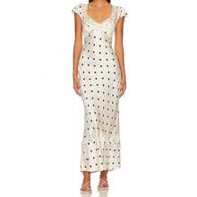 Yu Shuxin Same Style European And American Polka Dot Print Dress Design Sense Backless Long Dress Puff Sleeve Bodycon Dress - trắng - Xem 5