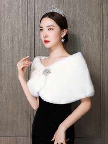 1. Solid Color Faux Fur Shawl, Autumn/Winter Warm Fluffy Scarf, Plus Size Bridal Party Wrap, Suitable For Daily Wear, Weddings, Banquets, Events - A - View 9