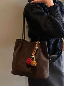 Bolso de hombro de color contrastante de moda, versátil para el transporte - Café integral - Ver 11