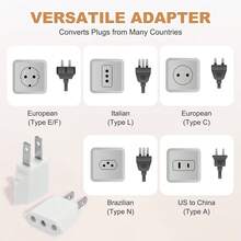 5 piezas Adaptador de enchufe de Europa a EE. UU., Adaptador de 2 tomas de la UE a enchufe de 2 clavijas de EE. UU., Cargador de viaje convertidor, 125V/250V 6A, Blanco - Tipo de Enchufe A USA (110-127V) - Ver 6