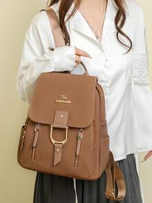 Women's Soft Leather Backpack, Large Capacity Ladies Backpack, Casual Travel Backpack, Girl Style - Brown - View 6