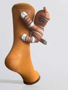 1 Pair Women's Cute 3D Tiger Knitted Socks, Warm House Socks For Daily, Home, Party, Wedding, Holiday Wear - Brown - View 6