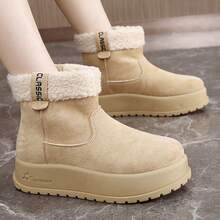 Giày bốt đi tuyết đế dày mũi tròn KT329 dành cho nữ, hàng mới về mùa đông 2025, tăng chiều cao, lót giữ nhiệt, bốt ấm áp, bốt cổ ngắn - Màu Khaki - Xem 2