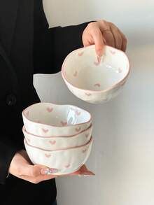 1pc/2pcs/4pcs Ceramic Bowl, Asymmetrical Hand-Painted Minimalist Heart-Shaped Ceramic Bowl, Cute Yogurt Bowl, Salad Bowl, Soup Bowl, Suitable For New Year, Gathering, Party, Dishwasher & Sterilizer - Multicolor - View 5