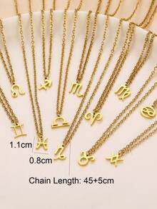 1pc Fashionable Stainless Steel 18K Gold Plated Zodiac Sign Alphabet Pendant Necklace, Suitable For Women's Party And Daily Wear, Christmas Gift - Yellow Gold - View 9