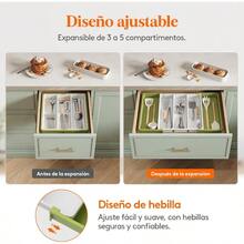 Organizador de cajones de utensilios Lifewit Organizador cubiertos grande expandible Soporte de cubiertos ajustable para cajon Organizador cajones cocina Plástico Grande Verde y Blanco - Verde y Blanco - Ver 4