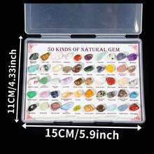 50pcs Natural Stone Mineral Specimen Box, Including Tiger Eye, Amethyst, Citrine, Aquamarine, Etc., Suitable For Home Decor, Interior Decoration, Gift Giving, Collection, Scientific Research, Unique Birthday Gift For Children - 50 Kinds Of Gem - View 3