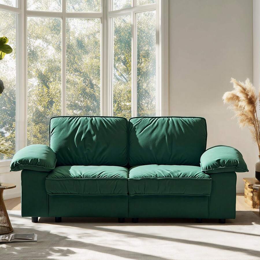 79" 2-Seater Velvet Storage Futon - Deep Seat Comfy Sofa With Pocket Coils, Space-Saving Loveseat For Small Homes/Apartment/Bedroom - màu xanh lá - Xem 1