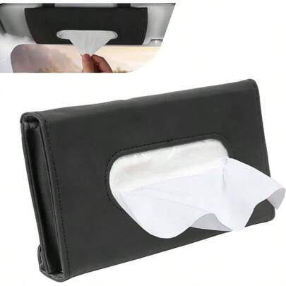 Car Visor Tissue Holder, Upgraded Version Hanging Tissue Holder In Car, Premium PU Leather Paper Napkin Organizer, Universal Vehicles, Trucks, RVs And More Black