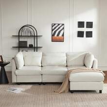 Modern Design, Upholstered Furniture, Sofa, Three-Seater Sofa, Living Room Sofa, Corner Sofa With Footstool, L-Shaped Corner Sofa, Video Available - 米色 - 查看 2