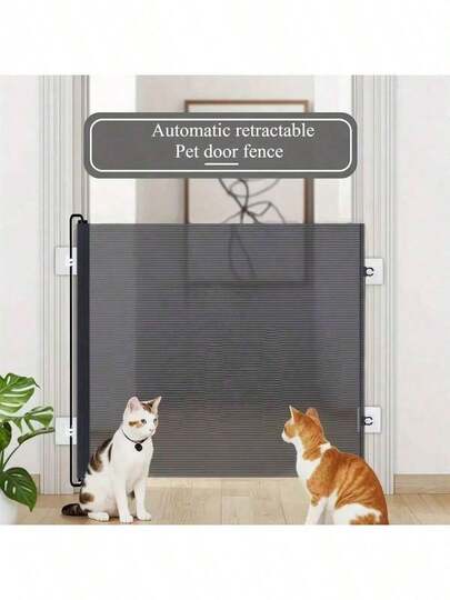 1 pieza Puerta para mascotas negra de PVC expandible de fácil instalación - No se requiere perforación, apta para escaleras interiores, barrera para perros, cerca para gatos, con función de cierre automático, también se puede usar como puerta para gatos al aire libre