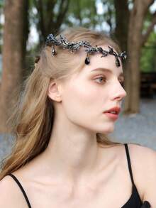 1pc Elegant Rhinestone Women Crown Hair Accessory, Bridal Wedding Headdress, Suitable For Ladies Events And Party Decorative Crown Halloween - màu đen - Xem 4