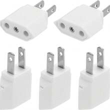 5 piezas Adaptador de enchufe de Europa a EE. UU., Adaptador de 2 tomas de la UE a enchufe de 2 clavijas de EE. UU., Cargador de viaje convertidor, 125V/250V 6A, Blanco - Tipo de Enchufe A USA (110-127V) - Ver 7