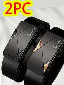 高级男士K字母仿皮腰带，简约光滑，自动调节扣设计，适合搭配西装、牛仔裤、裙装，商务休闲皆宜，是情侣、兄弟姐妹、万圣节、圣诞节等场合的百搭配饰礼物。 - 黑+金 - 查看 8