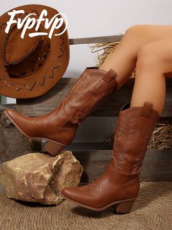 FVPFVP Carolo Western Cowgirl Stiefel, Damen Hohe Stiefel, Neue Vintage Gestickte Wüsten Hohe Schaft Reitstiefel Frühling/Herbst 2025