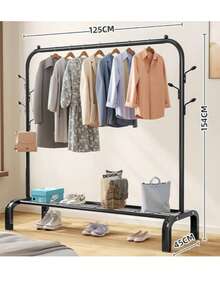 Perchero Resistente 125x43x154cm, Perchero Burro Metálico, Perchero Autoportante De Pie, Estante De Ropa De Dormitorio Multifuncional, Vestidores Armarios Abiertos, Carga Máxima 50kg - Negro - Ver 6