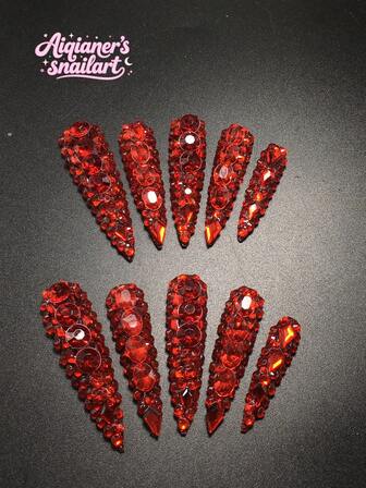 Each Set Includes 10 Pieces Of Handcrafted Y2K High-Heel Acrylic Nail Tips, Featuring A French Design Adorned With Numerous Rhinestone Decorations. Available In Multiple Tones And Nude Shades, These Press-On Nails Come In Three Sizes To Fit Various Needs. Perfect For Parties, Galas, And Daily Wear, The Set Also Includes A Nail Tool Kit, Making It An Ideal Gift For Women And Girls.