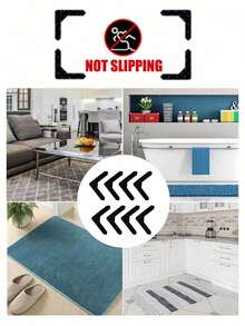 4pc Carpet Rug Anti-Slip Fixation Tape, PU Washable Residue-Free Reusable Carpet Tape, Washable Fixation Sticker - Black - View 4
