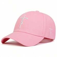 1pc Men's Fashionable 'Faith' Letter Embroidery Baseball Cap, Sun Protection, Adjustable, Suitable For Spring/Fall Travel, Beach Parties - Pink - View 6