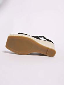 Women's Crisscross-Strap Wedge Sandals, Elegant Platform Espadrille High Heels, Summer Beach Vacation Shoes - 黑色 - 查看 7