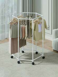 1pc Hexagonal Rotating Floor Clothes Rack, Indoor Drying Rack, Movable Coat Hanger Rack Suitable For Bedroom, Living Room, Dorm, Clothing Store Display