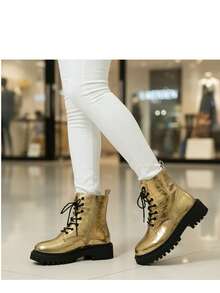 2025 New Thick Sole Lace-Up Short Boots For Women, Autumn/Winter - Gold - View 12