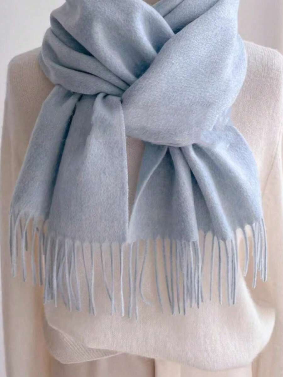 Thick Long Shawl/Blanket, 280g - Baby Blue - View 1