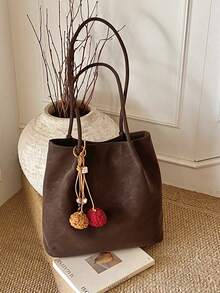 Bolso de hombro de color contrastante de moda, versátil para el transporte - Café integral - Ver 8