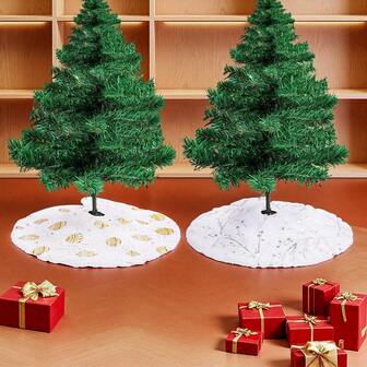 40cm White Christmas Tree Skirt With Gold And Silver Print Ornaments, Small Tree Base Decoration Mat,Christmas Decorations,Christmas Decor Home, Decor 2025