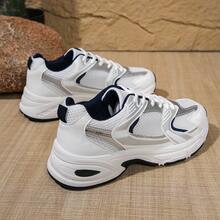 American Retro Contrast Color Running Shoes, Mesh Breathable, Thick Bottom Cushioning, Campus, Street, Daily Wear Template, Running Shoes To Grasp The Relaxation Feeling, 5cm High Casual Shoes - 藍白色 - 查看 4