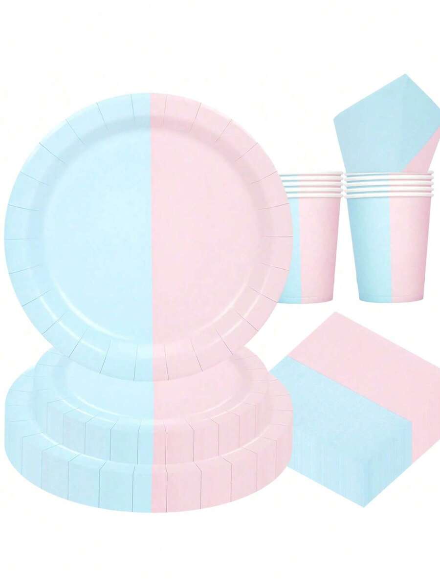 10pcs/20pcs/50pcs/80pcs Pink&Blue Party Plates Set Disposable Paper Plates 9 & 7 Inch Dinner Dessert Paper Napkins Drinking Cups Tableware Set For Gender Reveal Baby Shower Birthday Party Supplies - Multicolor - View 1