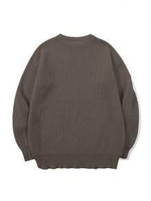 1pc Boy & Boys' Simple Solid Color Comfortable Casual Outdoor Loose Hollow Knit Sweater, Crew Neck Pullover, Thick For Autumn/Winter - Coffee Brown - View 6