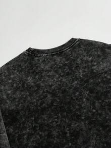 男士街头时尚秋季水洗做旧效果黑色套头卫衣深色系长袖适合日常休闲穿着，可作为男友礼物 - 黑色 - 查看 9