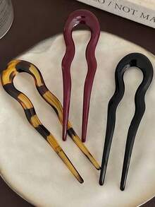 6/3/2/1pcs U-Shaped Hair Clips, Fashion Tortoiseshell Acetate Acrylic Hair Clips, Geometric Hair Accessories, French Twist Hair Forks For Women & Girls, U-Shaped Wavy Hair Clips Suitable For Spiral Buns, Tortoiseshell Pattern, Fashionable Flexible & Durable, Women Hair Accessories, Christmas Gift, Christmas Decoration, Women Gift