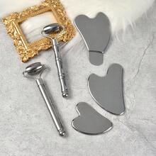 1pc Stainless Steel Roller With Handle, Heart-Shaped Face Massage Beauty Bar, Meridian Acupressure Massage Stick, Fragrance-Free, Suitable For Facial Relaxation - Multicolor - View 1