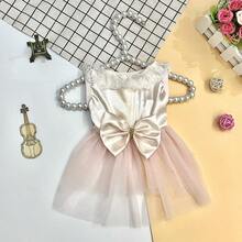 Cute Princess Wedding Dress For Dogs, Tulle Fabric With Bow Tie, Suitable For Small Dogs Like Poodle, Bichon Frise, Pomeranian - Pink - View 15