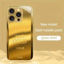 Pure Gold Metallic Texture Tempered Glass Phone Case. Suitable For IPhone 17 /16/ 15/ 14/ 13/ 12/ 11/ Plus/ Pro/ Pro Max 17Air And Galaxy S25/S24 Plus/S23/S22 Ultra/FEModels. Luxurious Gold, Gift For Her, Gold Design, Stain-Resistant, Durable And Beautiful, Fashion Accessories, Durable Materials, Fashionable Phone Cases, Technology Enthusiasts - 金色 - 查看 4