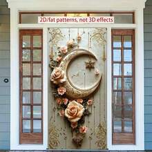 2D Polyester Ramadan Door Banner 1pc Exquisite Crescent - Shaped Wall Decor With Roses And Golden Embellishments Eid Al-Fitr Photo Props And Supplies, Suitable For Muslim Ramadan And Eid Al-Adha Celebrations, Islamic-Themed Holiday Decorations - 1pcs - View 10