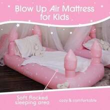 FUNBOY Cama Inflable de Viaje y colchón para niños. Perfecto para Fiestas de Pijamas. Incluye Bolsa de Almacenamiento para Transporte(Rosado) - Multicolor - Ver 4