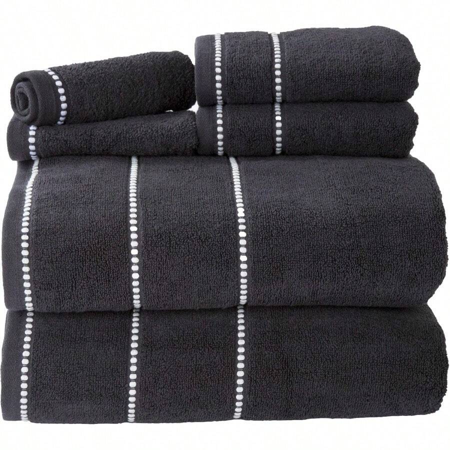 Lavish Home Luxury Cotton Towel Set Quick Dry Zero Twist And Soft 6 Piece Set With 2 Bath Towels 2 Hand Towels And 2 Washcloths By Black White