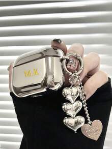 Customized Name Letter Earphone Case (With Love Heart Pendant) - Silvery Electroplated Heart Pendant Earphone Case For Air Case Pods 4th Gen, Pro, New 2nd & 3rd Gen 2/3, Soft Protective Cover Compatible With Apple Earbuds, Electroplated Earphone Cover, Air Case Pods Accessory, Heart Earphone Case, Minimalist Heart Shape